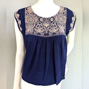 Forever 21 Navy Blue Embroidered Blouse